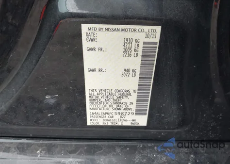 2015 Nissan Altima 2.5 S z USA, uszkodzony, nr VIN 1N4AL3AP6FC598729